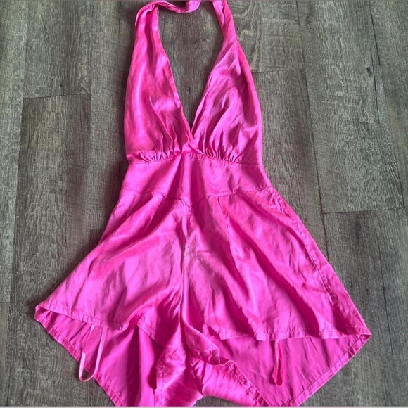 Hot Pink Victoria’s Secret Gold Label Silk Romper - Picture 1 of 6